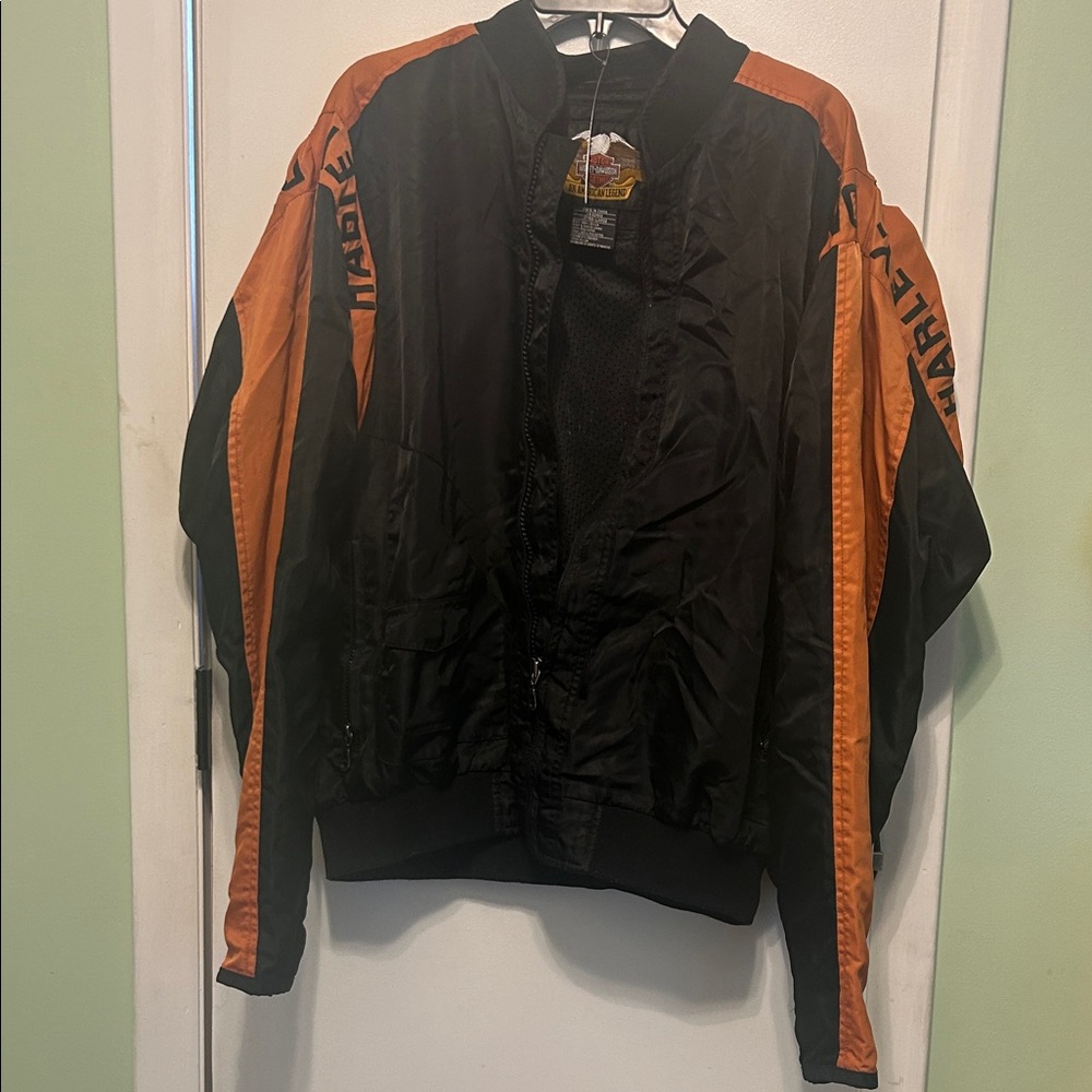 Harley-Davidson Men's Black and Orange Bomber Jacket